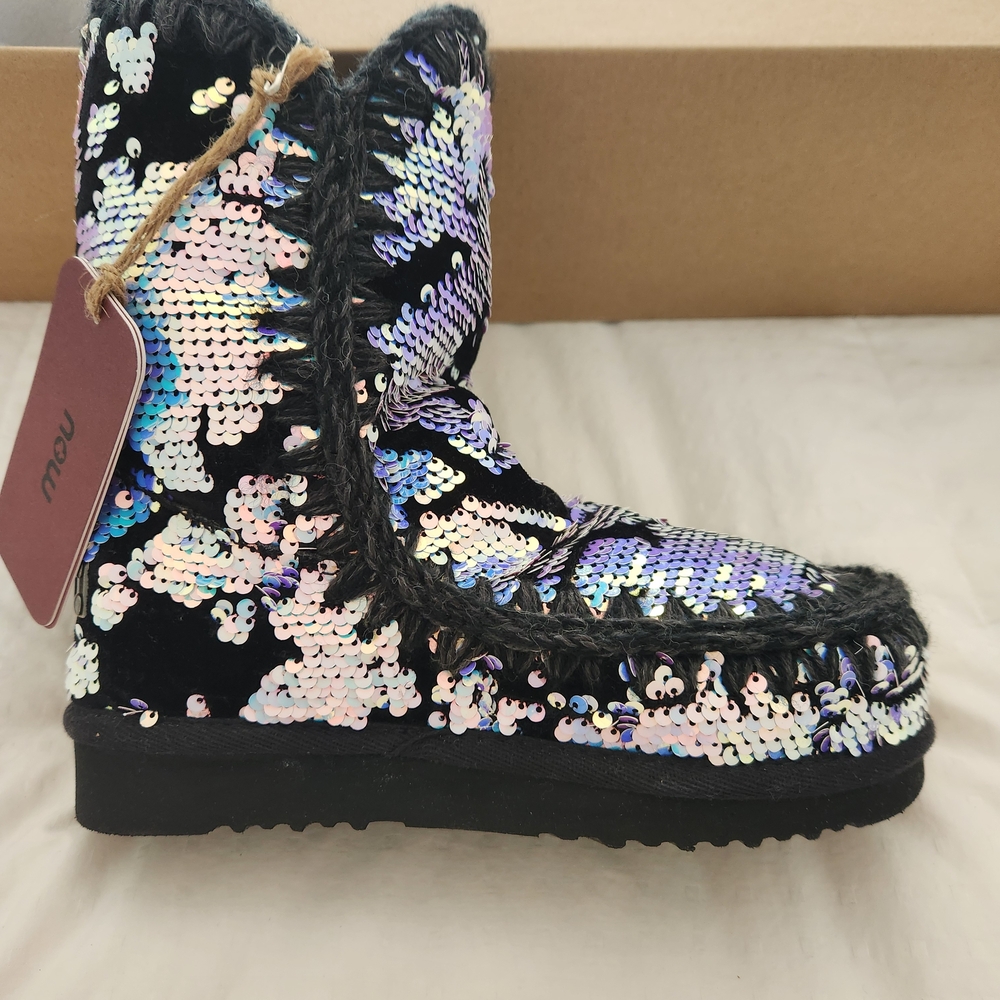 Mou Black and Silver Sequin Ankle Boots